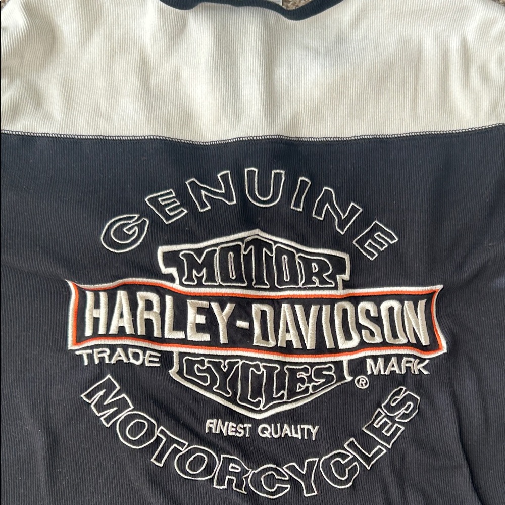 vintage Harley-Davidson Black and White Women Henley Long Sleeve Ribbed Shirt - Picture 6 of 8